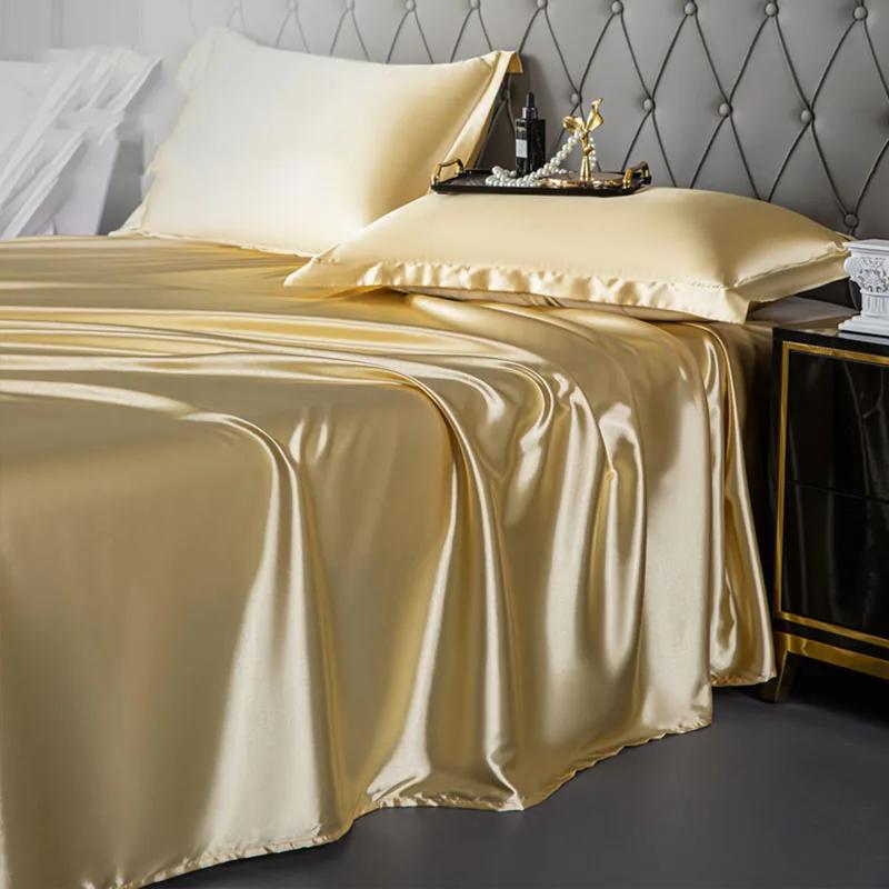 Satin Silk Bed Sheets for Summer Plain Flat Sheet for Double Bed Twin/Full/Queen/King Size Bed Linen (pillowcase Need Order)