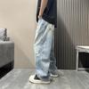 Ink splashing ripped straight loose wide-leg jeans men's spring and autumn trendy brand ruffian handsome American high street retro men's trousers