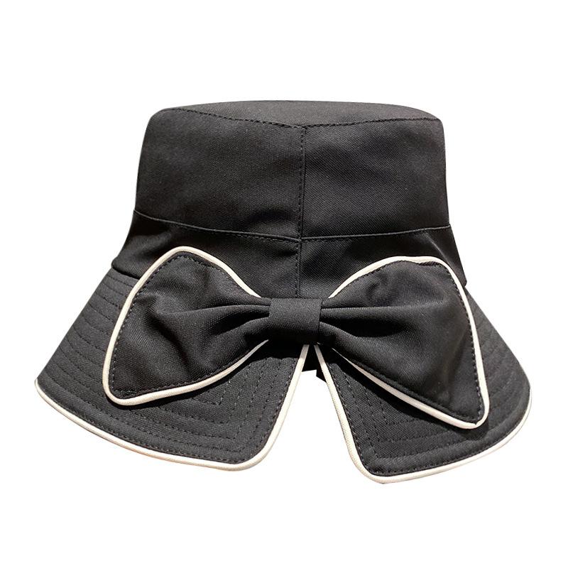 Korean versatile new bucket hat women's summer French bow sunshade sunscreen hat outdoor big eaves hat