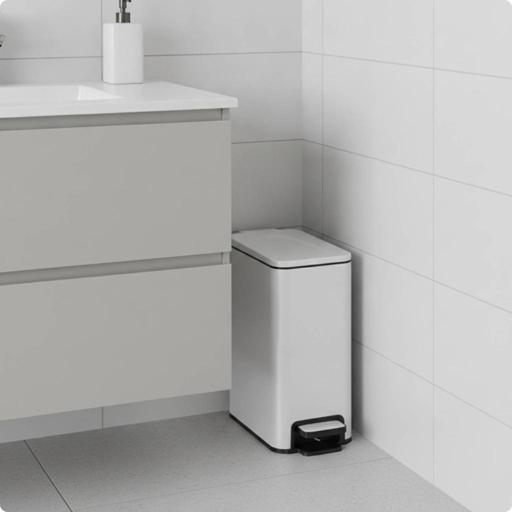 Square Stainless Steel Trash Can with Lid OdorControlling Compact Rectangular Pedal Bin Hands