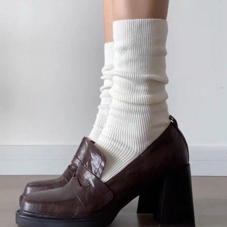 Retro British Style One-pedal Loafers Women's 2025 Autumn and Winter New High-heeled Small Leather Shoes Women's Thick-soled Thick-heeled Single Shoes