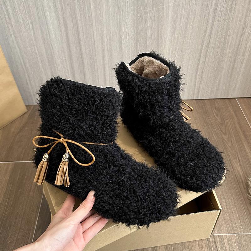 

Fleece thickened snow boots women s shoes 2025 new autumn and winter warm fluffy shoes snow cotton shoes niche short boots 35