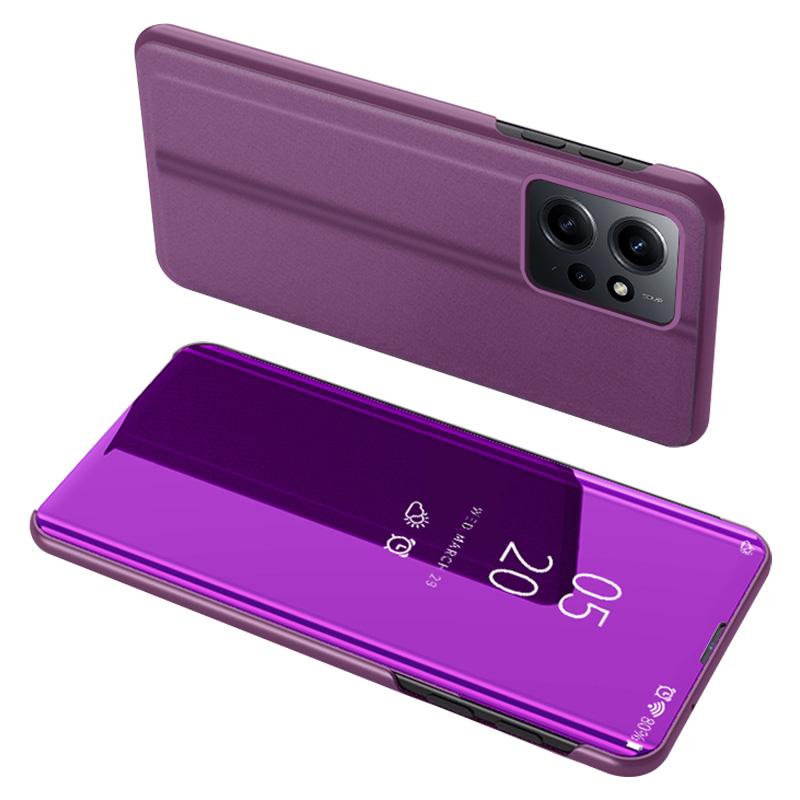 

Leather Case for Xiaomi Redmi Note 12 4G Stand Shell View Window Mirror Electroplating Phone Cover Purple