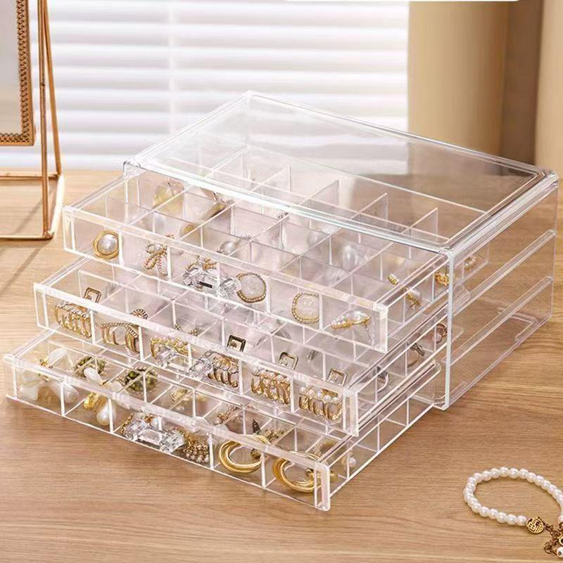 Acrylic Jewelry Storage Box for Bracelets, Earrings, Necklaces, and Studs with Anti-oxidation and Nail Art Accessory Drawer.