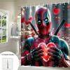 1 szt. Zasłona prysznicowa Marvel Deadpool - Oficjalny wzór Marvel Deadpool z czerwonymi sercami, Zasłona dekoracyjna do łazienki z haczykami do Ba