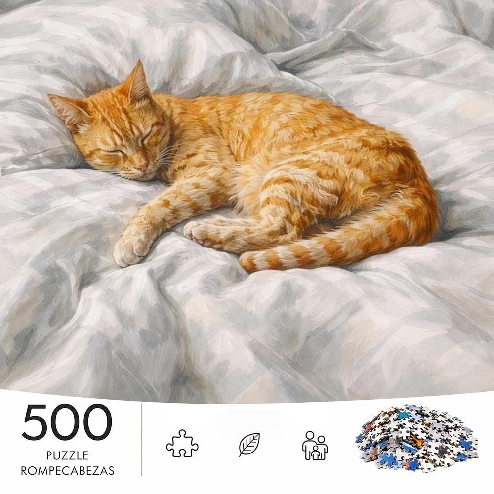 500pcs Advanced Jigsaw Puzzle Suitable for & - Challenging Sleeping Orange Cat with Soft Bed Picture, Portable Brain for, Gift Wrapping, Journal Decor