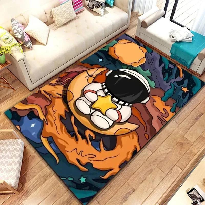 Kreskówkowy Astronaut Kosmiczny Dywan Planeta Kosmonauta Podróż w Kosmosie Nadruk Dywanik dla Chłopca Dziewczynki Sypialnia Salon Wewnątrz Mała Mata Podłogowa
