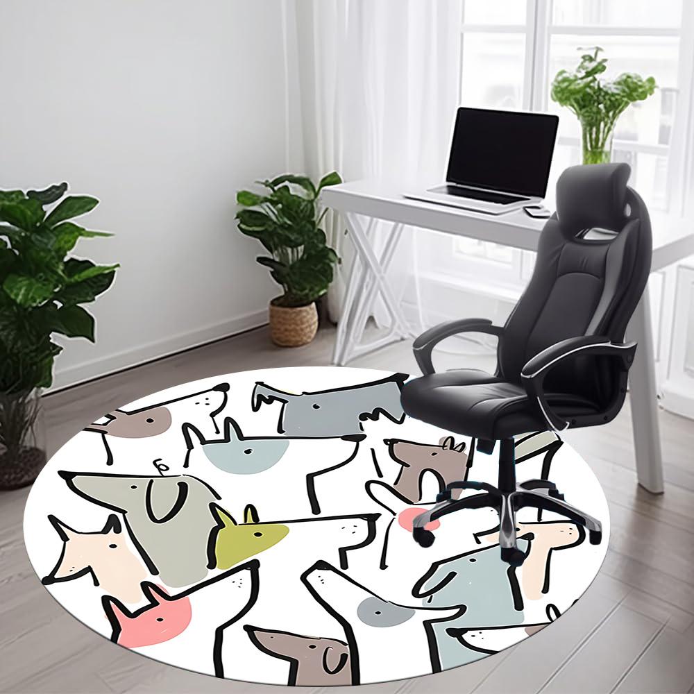 1pc Puppy Party Office Round Area Rug, Indoor Mat Suitable ForOffice, Under Office Chairs Bedroom Living Room Home Decor, Room Deco 110