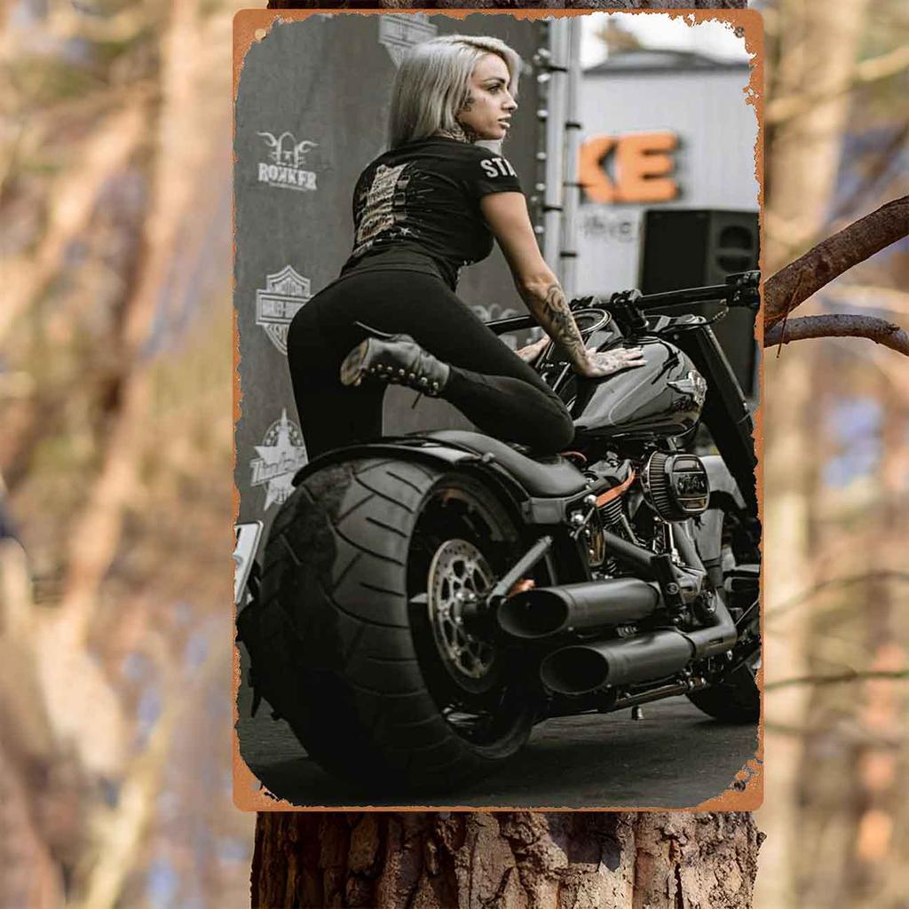 Motorcycle Girl Ready To Rule the Highway Vintage Metal Wall Sign Decor