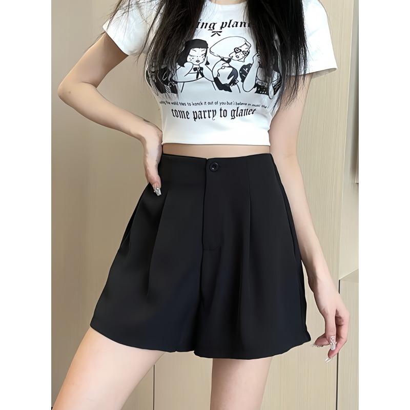 Small Design High Waist Suit Shorts for Women In Summer New Slim Straight Wide-leg A-line Pants