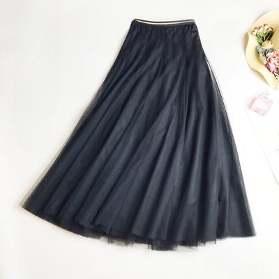 Spring and Autumn Women's Skirts High Waist Slim Large Swing Skirt Long Skirt Mesh A-line Skirt Fashion Medium Long Half-body Skirt