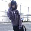 Japon Rétro Harajuku Printemps Automne Y2K Cardigan Rayé Violet Manteau Décontracté Streetwear pour Femmes Harajuku Punk Fermeture Éclair Sweatshirt Lâche