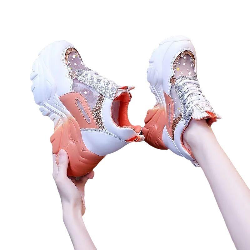 2025 New Summer Heightening Little White Shoes Women's Spring Mesh Casual Sports Shoes Breathable Dad Shoes Internet Celebrity Versatile