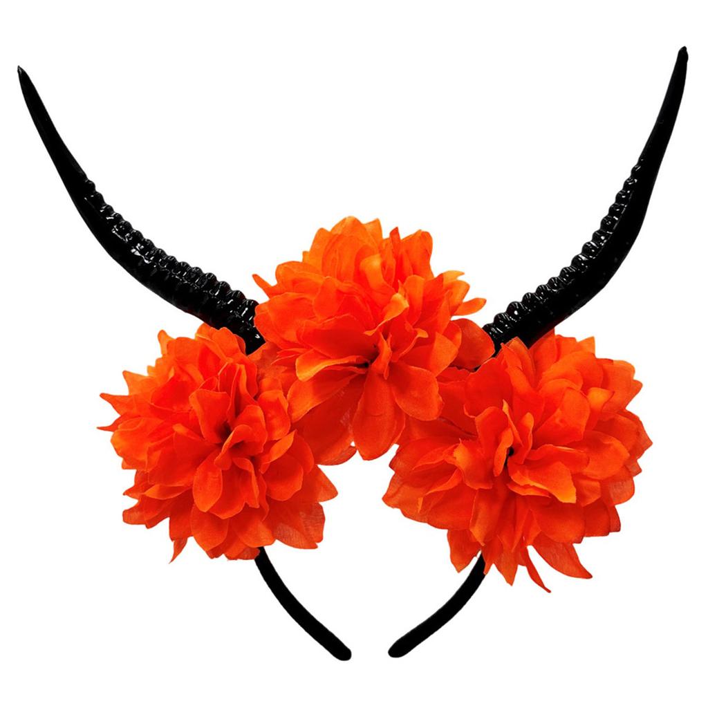 Halloweenská květinová čelenka s rohy antilopy Pryskyřičný kostýmní doplněk Kreativní pokrývka hlavy Rekvizity na večírky, hraní rolí