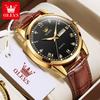 OLEVS 6896 Herren Business-Armbanduhr Lederarmband Wasserdicht Doppelkalender Herrenuhren Mode Luxus
