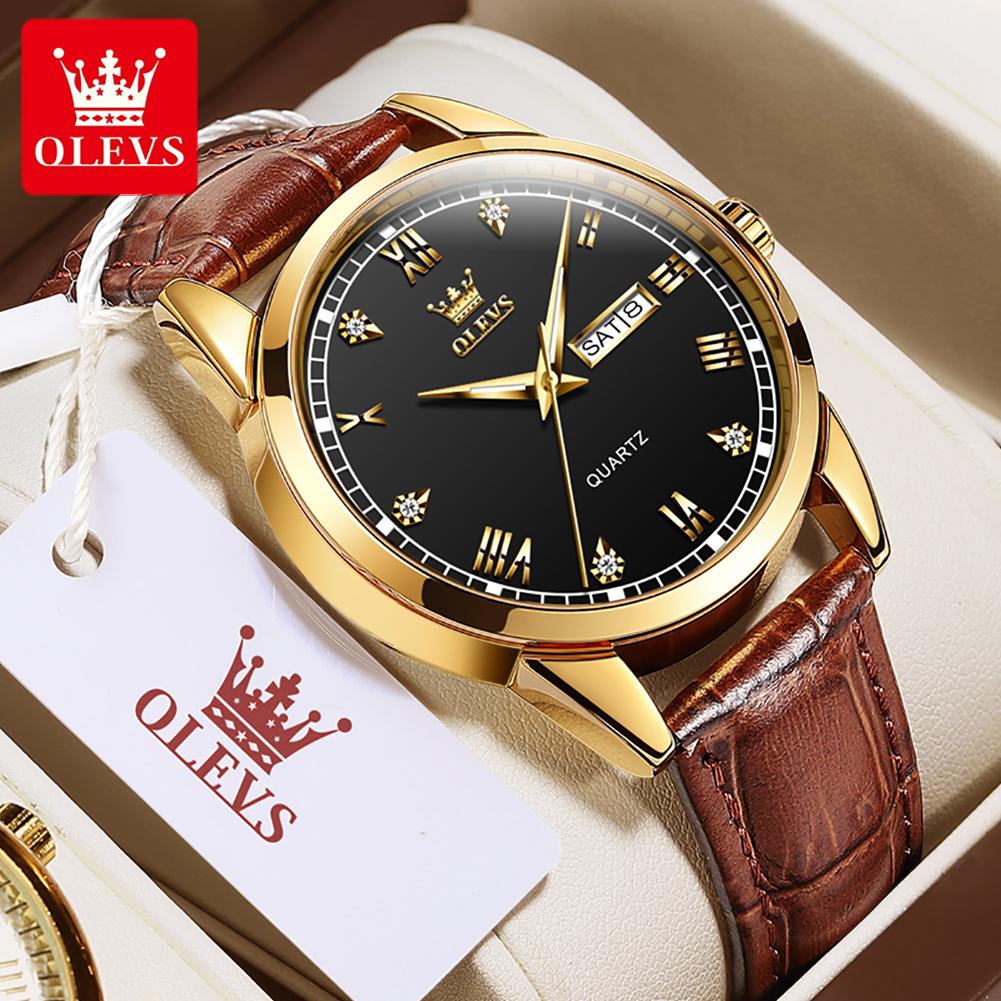 OLEVS 6896 Original Quartz Watch for Man Fashion Simple Leather Strap Calendar Waterproof Luminous Business Men's Watch