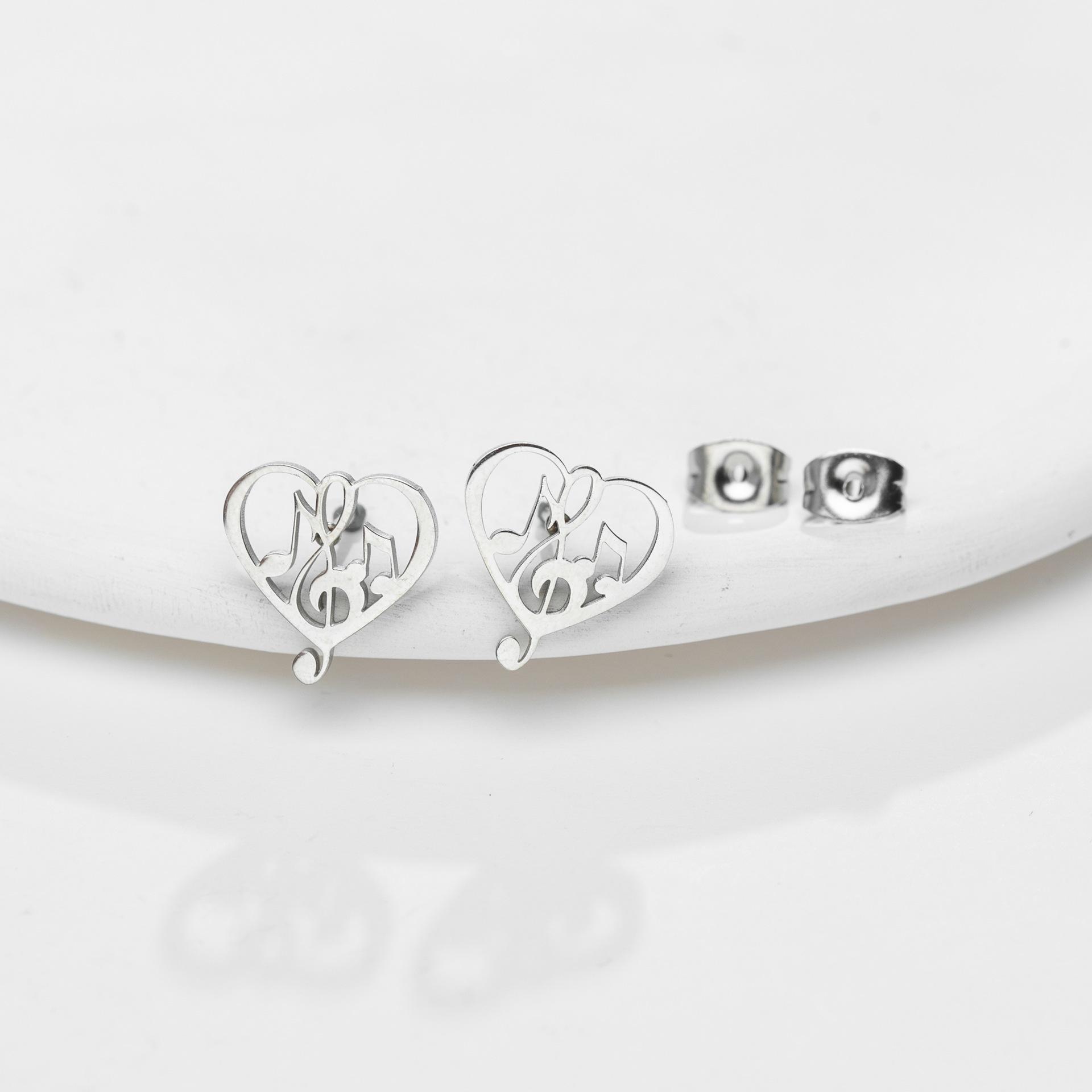 Korean Style Heart Shape Music Note Ear Cuff Stud Earrings
