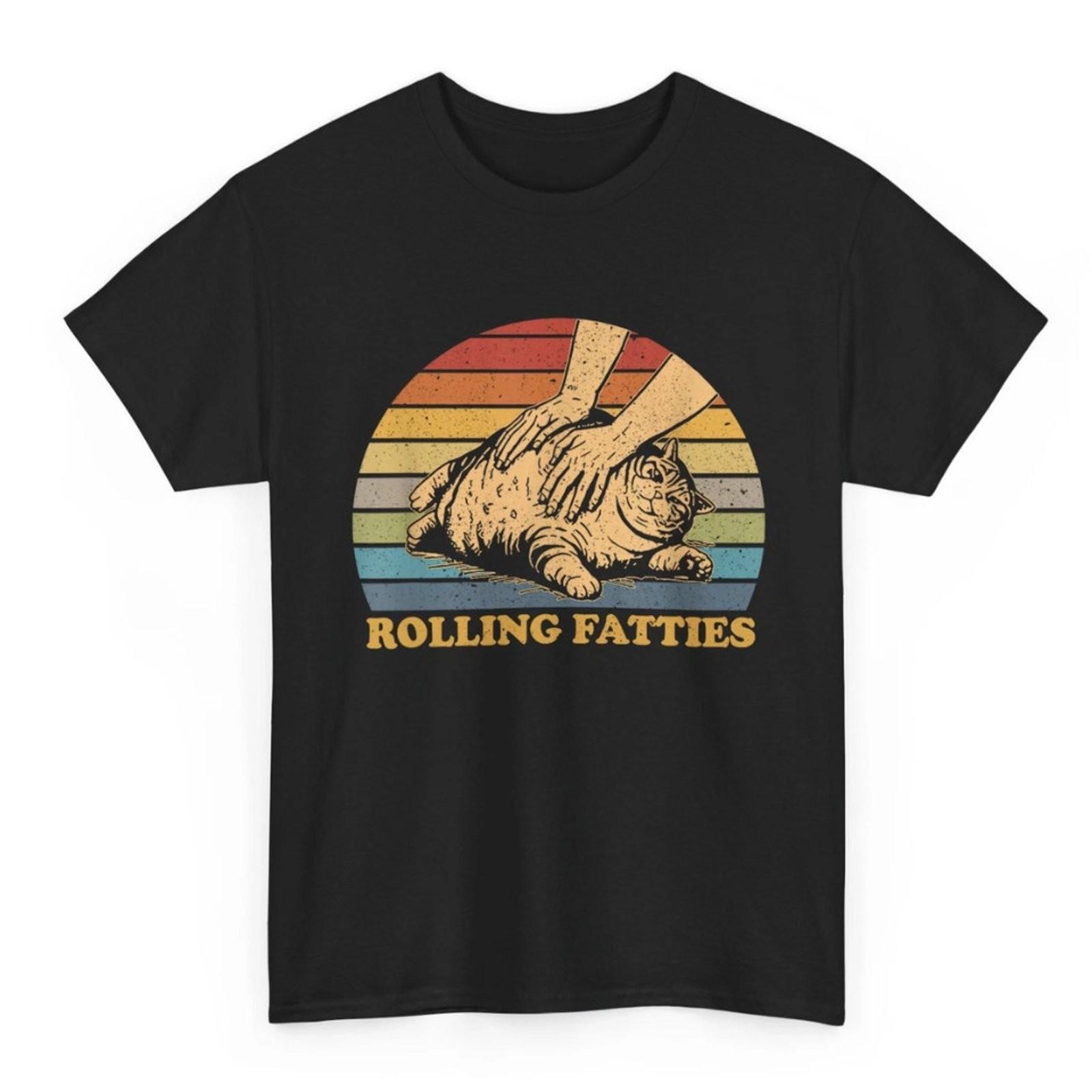 Funny Cat Rolling Fatties Graphic Tee Unisex Cotton T-Shirt Gift XL