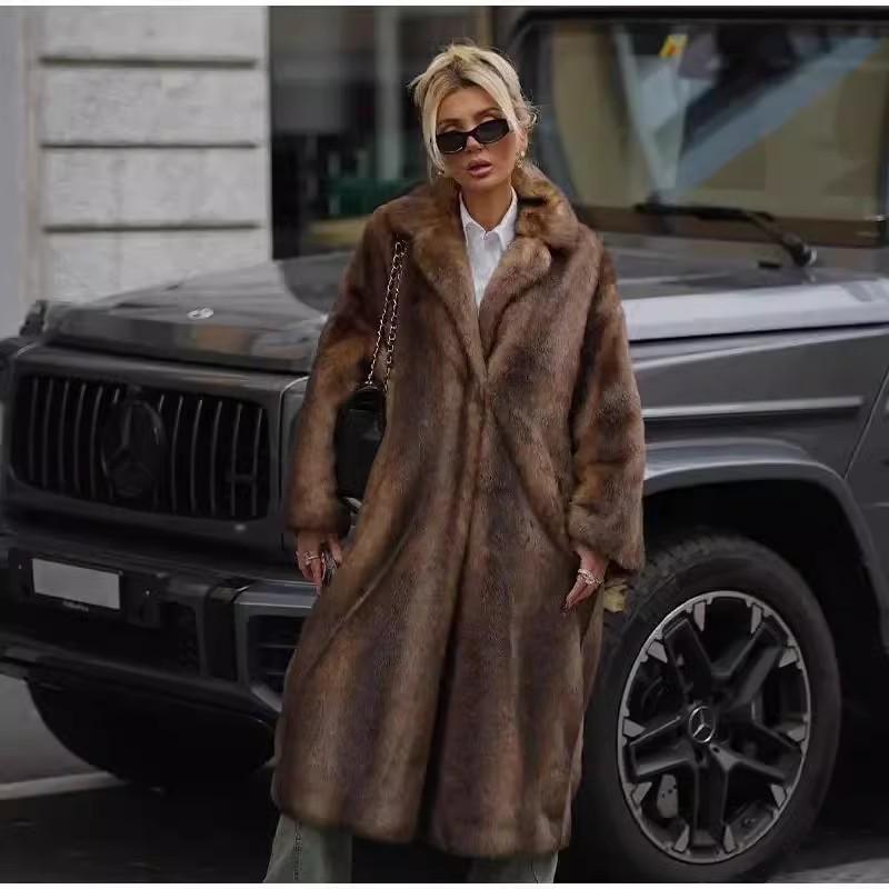 New women's clothing autumn and winter fur jacket imitation mink coat women's long whole mink mink fur suit collar casual