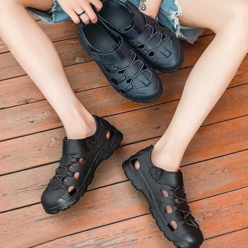 WTEMPO Herren Sommer Watsandalen Sommer Aushöhlen Einfarbig Bindung Weiche Sohle Atmungsaktiv Deodorant Rutschfest Wasserdicht Lässige Sport-Strandschuhe