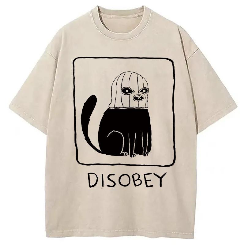 

Men s Summer Cotton Washed Acid T-shirt Casual Loose Funny Cat Printed Harajuku Hiphop Korean Tunics Fashion Tops Chic S