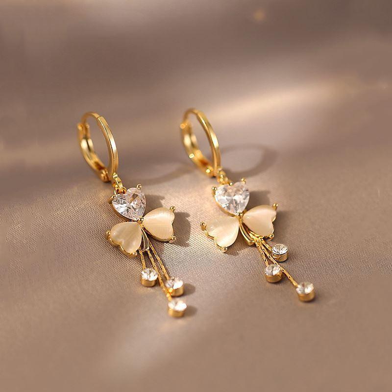 Trendy Gold Color Clover Tassel Earrings for Women Bridal Wedding Jewelry Tassel Drop Dangle Earring Engagement Gifts