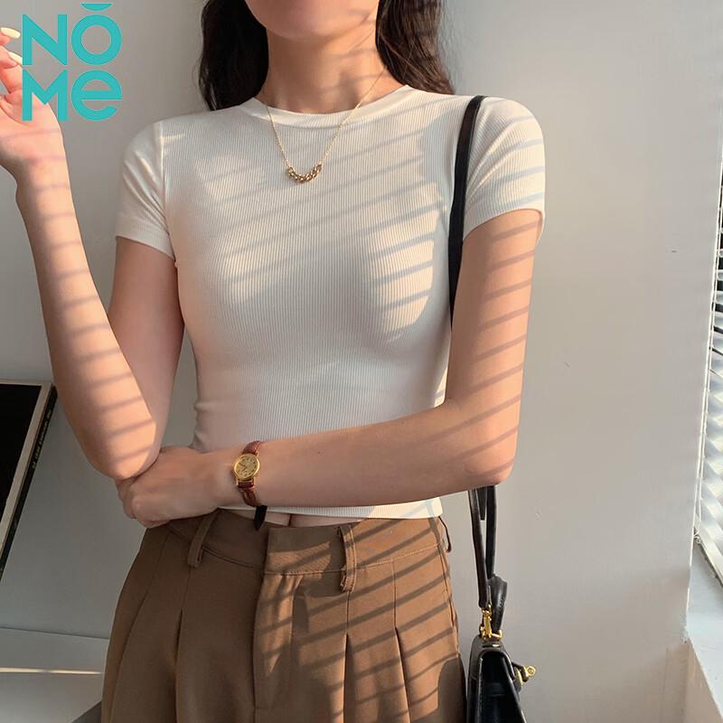 NOMe Women's Ribbed Slim-Fit Cropped Short Sleeve T-Shirt
