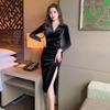 2025 Fall/Winter Women's Luxury Slim-Fit Velvet Midi Little Black Dress