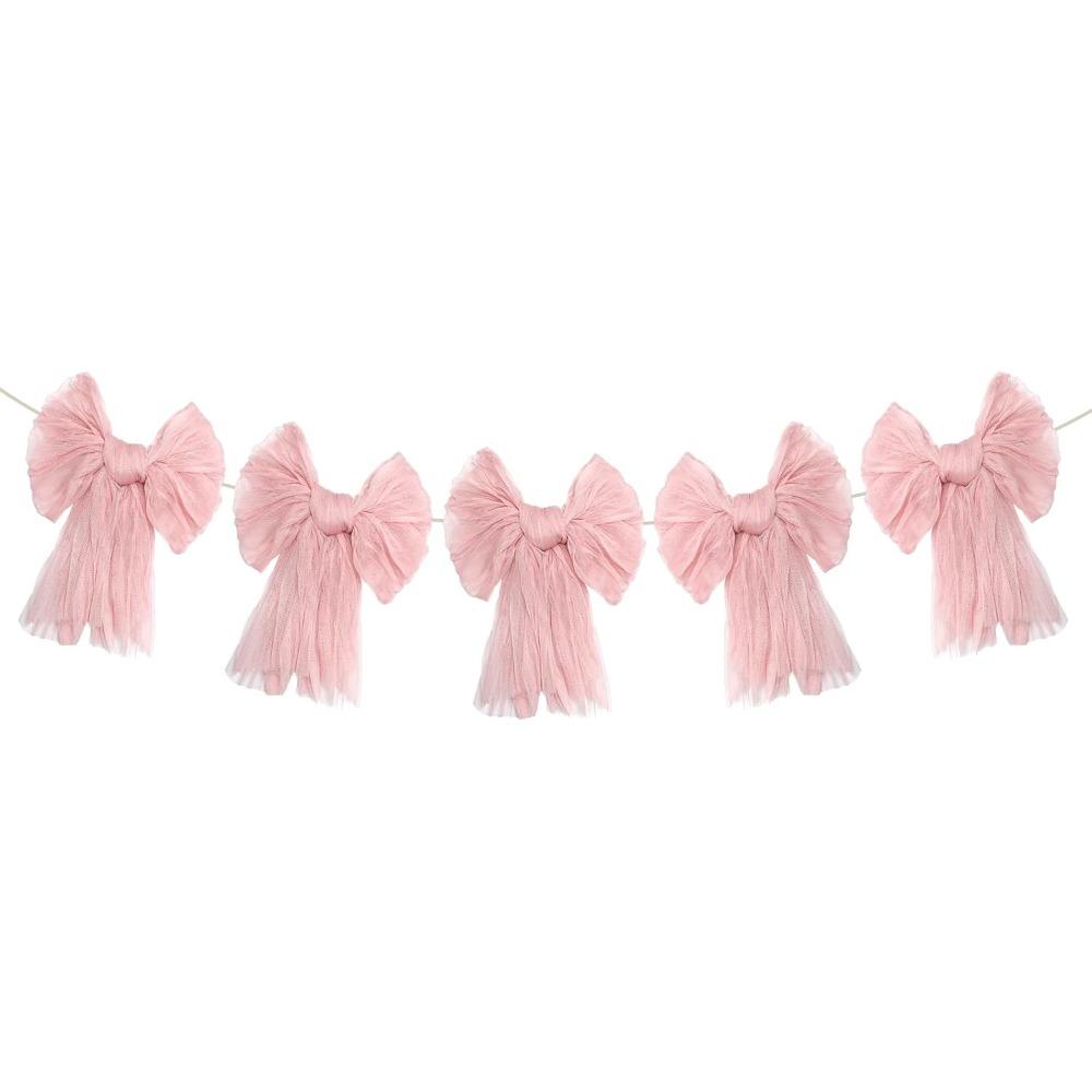 1 String of 5pcs Pink Bow Garlands Banner for Coquette Birthday Pink Bow Party Hanging Swirls Decoration for Wedding Engagement Graduation Party Decor