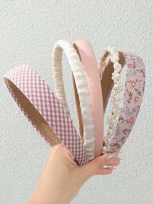 5er-Set Rosa Stirnband, Perlen-Haarband Florale Stirnbänder Gepolsterte Stirnbänder für Vintage Breite, Bandana Haaraccessoires für Damen