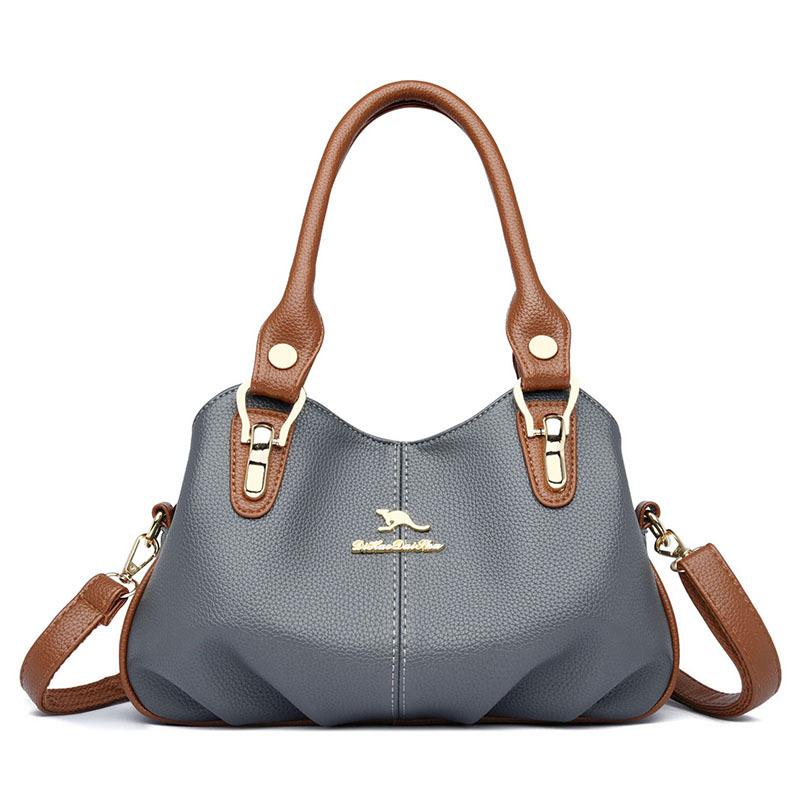 

Женская сумка Johnature, большая вместительная сумка, модная универсальная кожаная сумка, однотонная повседневная сумка на плечо серый