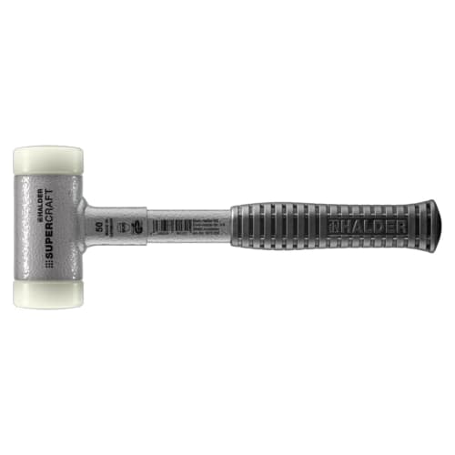 HALDER Shockless Recoilless Supercraft Hammer, Steel Handle, Nylon (White), Diameter 50mm, 3377.050