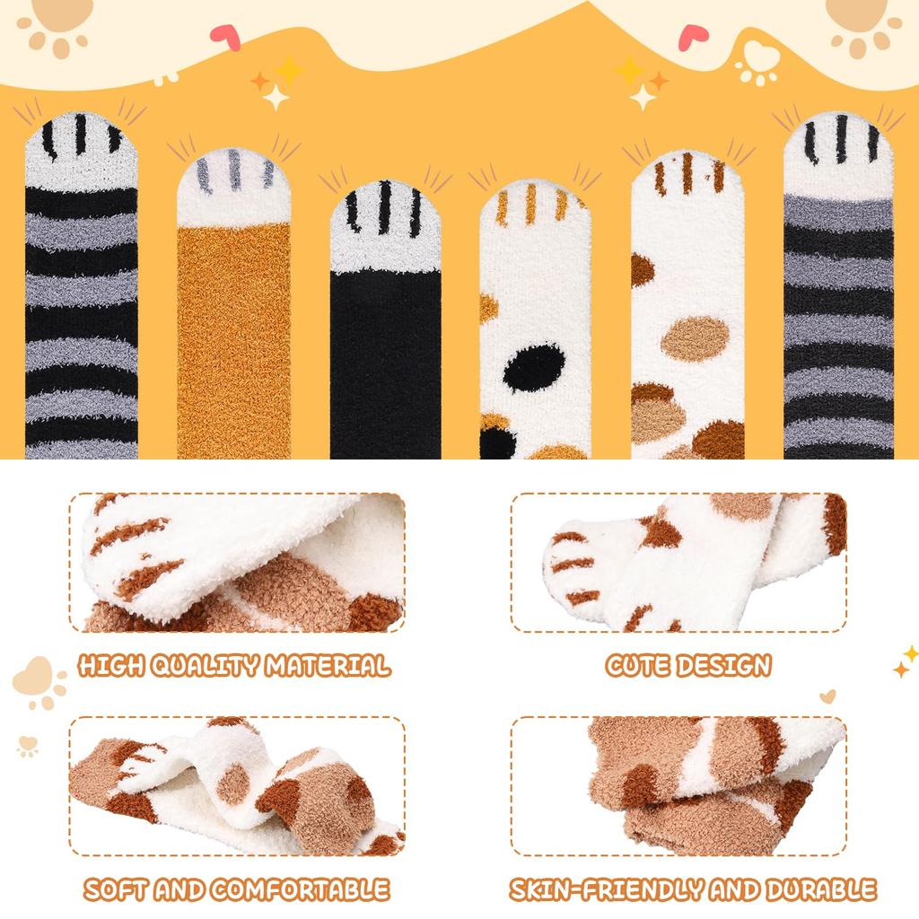 6 Pairs Womens Fuzzy Socks Cozy Fluffy Slipper Socks Cute Soft Cat Animal Winter Warm Sleep Socks Gifts