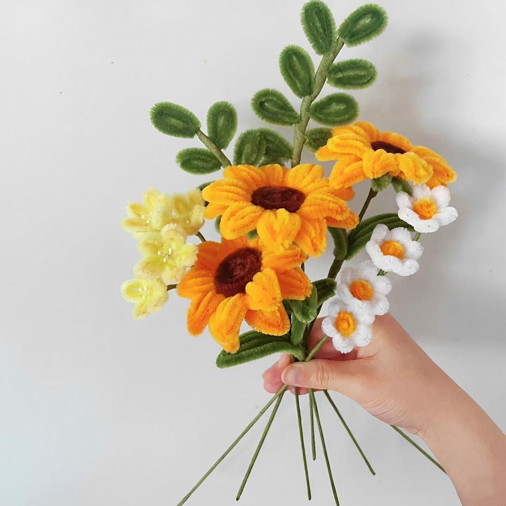 Pfeifenreiniger Blumen-Sets DIY Handwerksbedarf, zum Basteln künstlicher Sonnenblumensträuße, Hochzeits-Geburtstags-Festtagsgeschenk