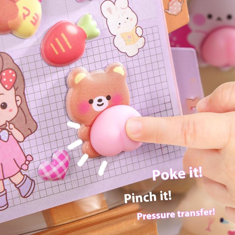 Kawaii Cartoon 3D Fart Peach Stereo Sticker Stereoscopic Lovely Animals Relieve Stress Stickers DIY Decor Stickers Supplies