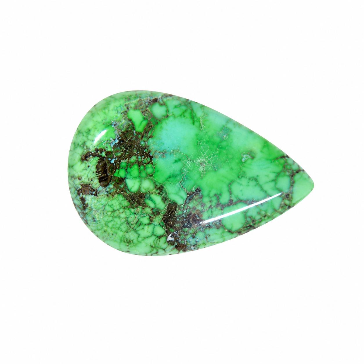 Green Turquoise Pear Cabochon Gemstone, Natural Look Turquoise Stone, Loose Cabochon for Jewelry Making, Spiderweb Matrix Gemstone 24x38mm зелёный