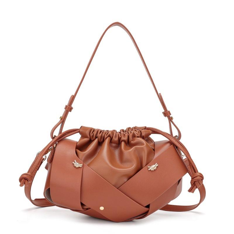 Black Woven Drawstring Bucket Bag Women 2026 Minimalist Crossbody Shoulder Casual Office Commute Small Purse