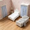 Retro Miniature Bed, Vintage Style Mini Double Bed, Miniature Furniture Tiny Bed for 1/12 Scale Doll Mansion Miniature Room Decoration