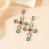 European Luxury Hollow Design Earrings with Rhinestone and Gemstone Cross Accents