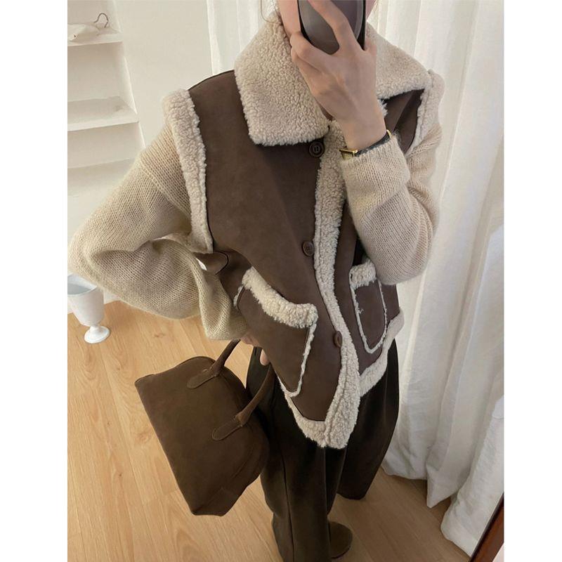 Maillard Women's Korean Style Lambswool Vest: Autumn/Winter Sleeveless Leather & Fur Outerwear - Petite to Plus Sizes