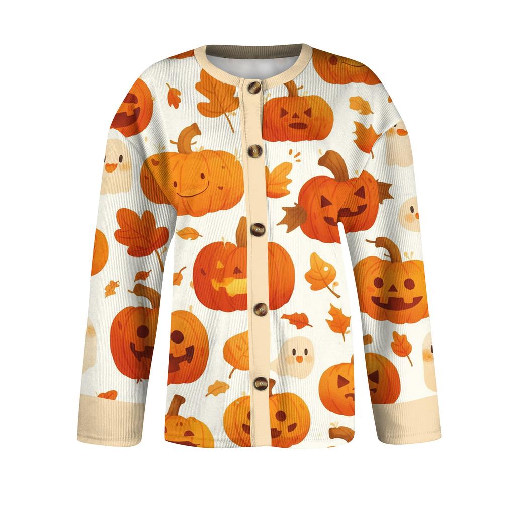 Women's Halloween Print Long Sleeve Knit Cardigan Button Front Sweater for Fall Outfits
