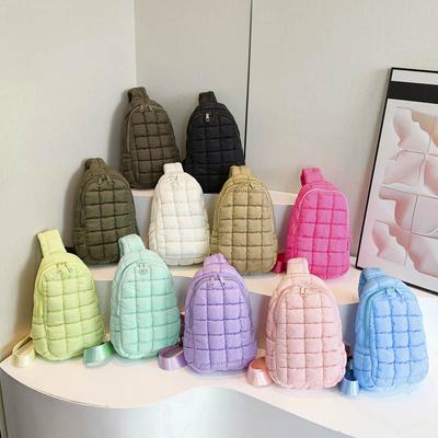 Crossbody Down Bag with Pleated Design Plaid Clouds Sports Bags Simple Large Capacity Quilted Chest Pack for Women