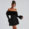 Zimné čierne bez ramienok nadýchané sexy šaty pre dámske róby elegantné večerné párty šaty bodycon mini jesenné šaty párty klub