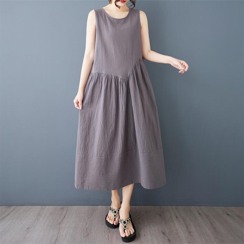 Dimanaf 2025 New Summer Women Plus Size Loose Vintage Dress Sleeveless Basic Sundress Casual Long Dress Maxi