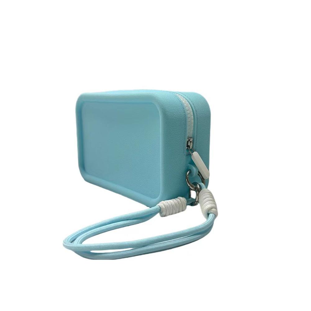 Candy Silicone Makeup Bag With Braided Wrist Rope Portable Lanyard Cosmetic Bags Waterproof Zipper Toiletries Lipstick Bag