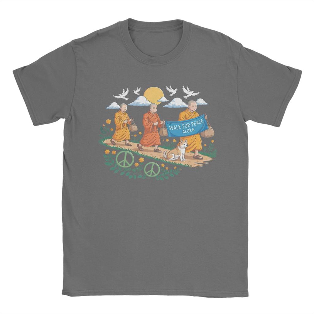 Walk for Peace Aloka Buddhistische Mönche T-Shirts Unisex Damen Baumwolle Cooles T-Shirt Tees Kurzarm Kleidung Geburtstagsgeschenk