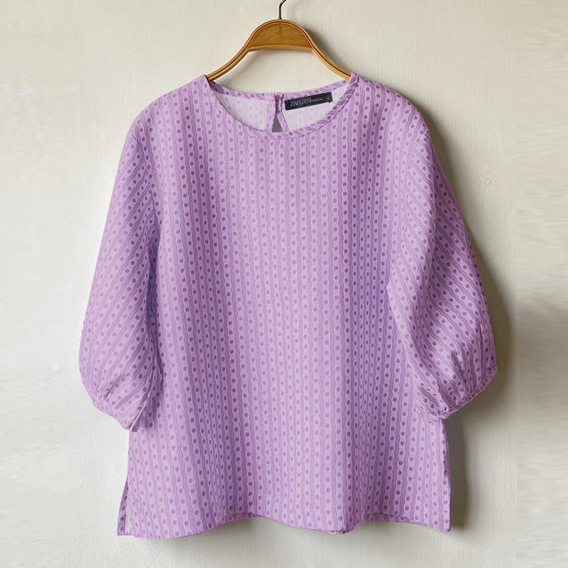 ZANZEA Women Casual Round Neck 3/4 Sleeve Loose Print Blouse