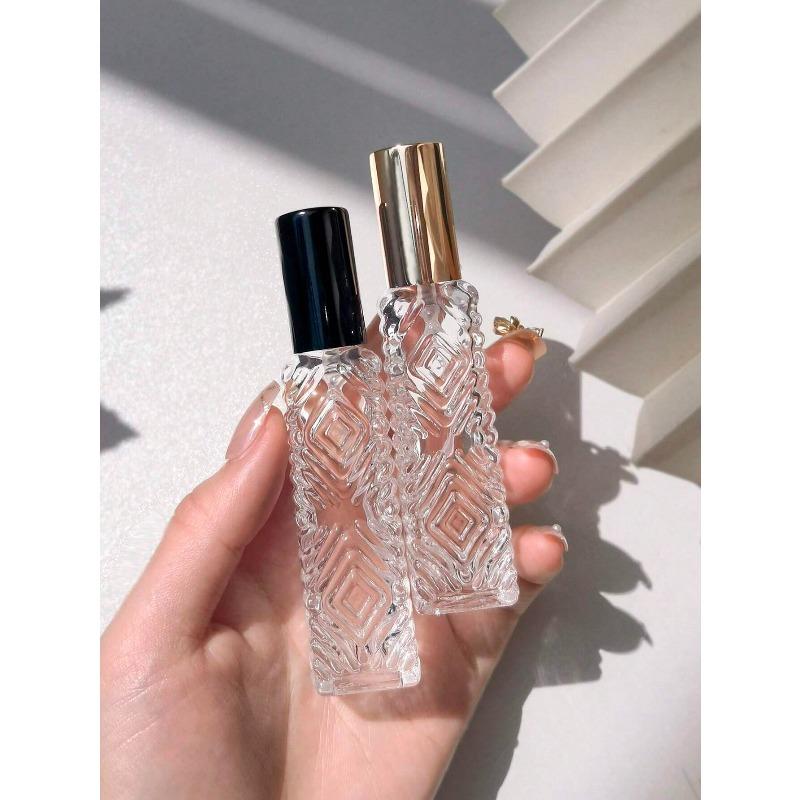 1pc 12ml Aluminum Alloy Spray Head Glass Bottle Diamond Pattern Small Perfume Atomizer Bottle