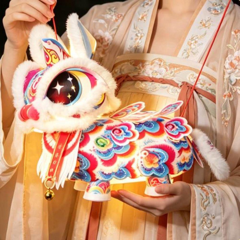 Traditional Chinese Style New Year Lion Dance Lantern Luminous Hand-held Lantern  Children's Craft