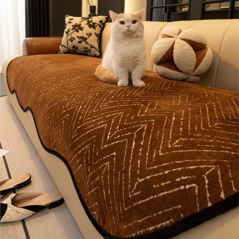 Summer Chenille Black White Sofa Cushion Covers Non-Slip All-Season Irregular Straight Fit Elegant Home Decor Slip-Resistant